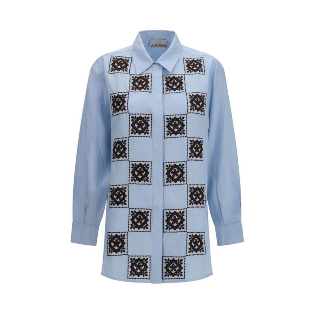 Alemais Blue Linen Pattern Women's Shirt